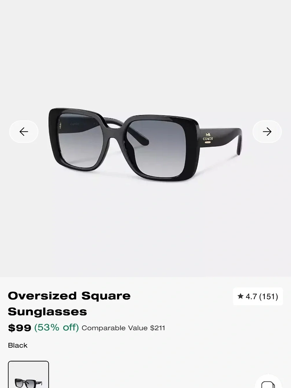 COACH Women's Oversized Square Sunglasses - black